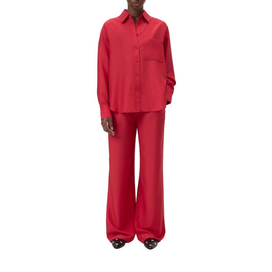 Closed Winona Pant Rose Red 100% Silk Wide Leg Trousers Mid Rise Relaxed M Nwt